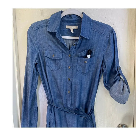 BANANA REPUBLIC Womens S 0 Blue Indigo Denim  Knee length  Sleeves dress - Picture 5 of 11
